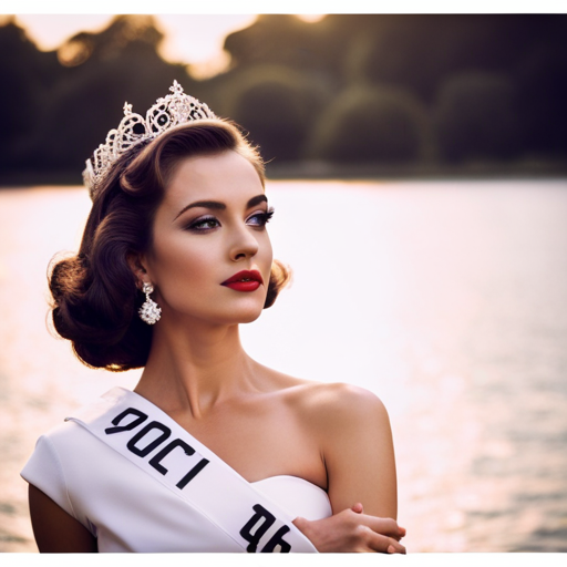 An image of a vintage beauty queen with a small waist, full skirt, and curled hair, juxtaposed with a modern pageant winner with a strong, athletic physique and natural, minimal makeup